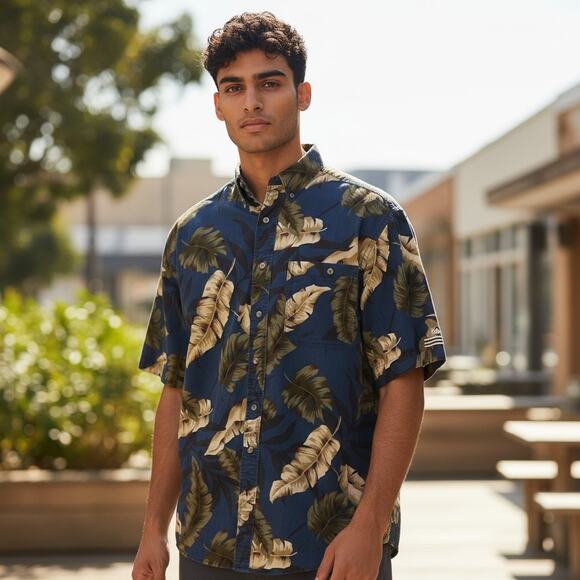 Wrangler Twenty X Hawaiian Shirt Tropical Print Button Down Men's Sz Medium Blue - Picture 1 of 9